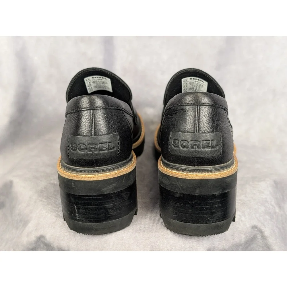 Sorel‎ Brex Heel Penny Loafer Black Leather Lug Sole Shoes NL5126-011 Mens 9.5